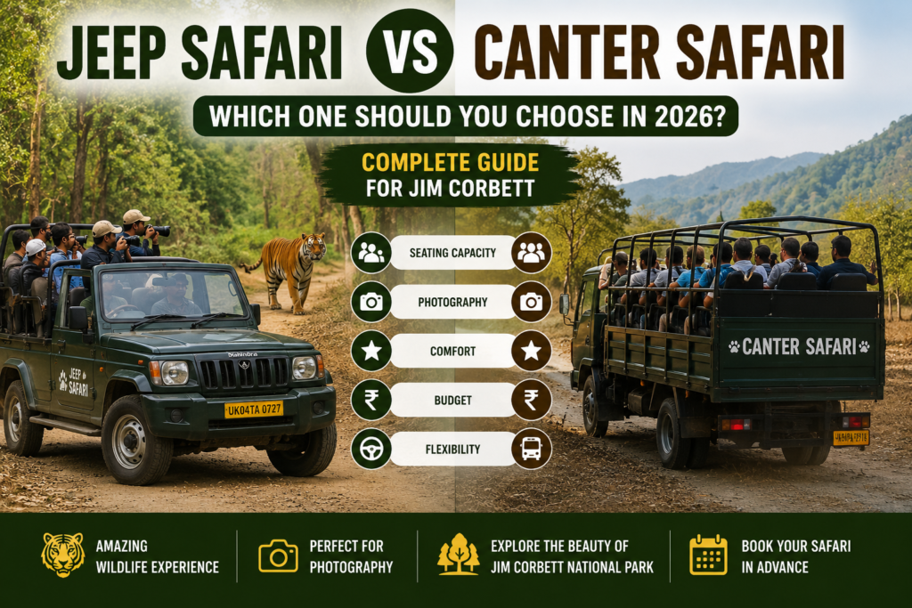 Jeep Safari vs Canter Safari comparison in Jim Corbett National Park 2026
