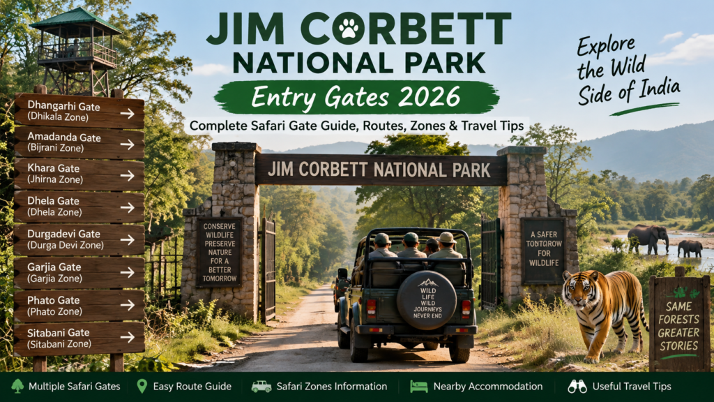Jim Corbett National Park Entry Gates 2026 with safari gate, Jeep Safari and wildlife