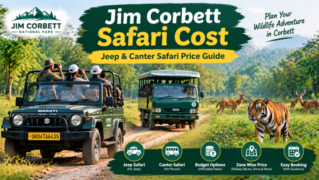 Jim Corbett Safari Cost guide showing Jeep Safari and Canter Safari experience in Corbett National Park