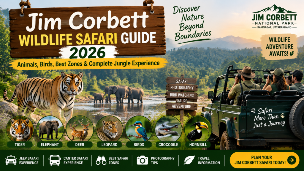 Jim Corbett Wildlife Safari Guide 2026 with tiger, elephant, birds and jungle safari experience
